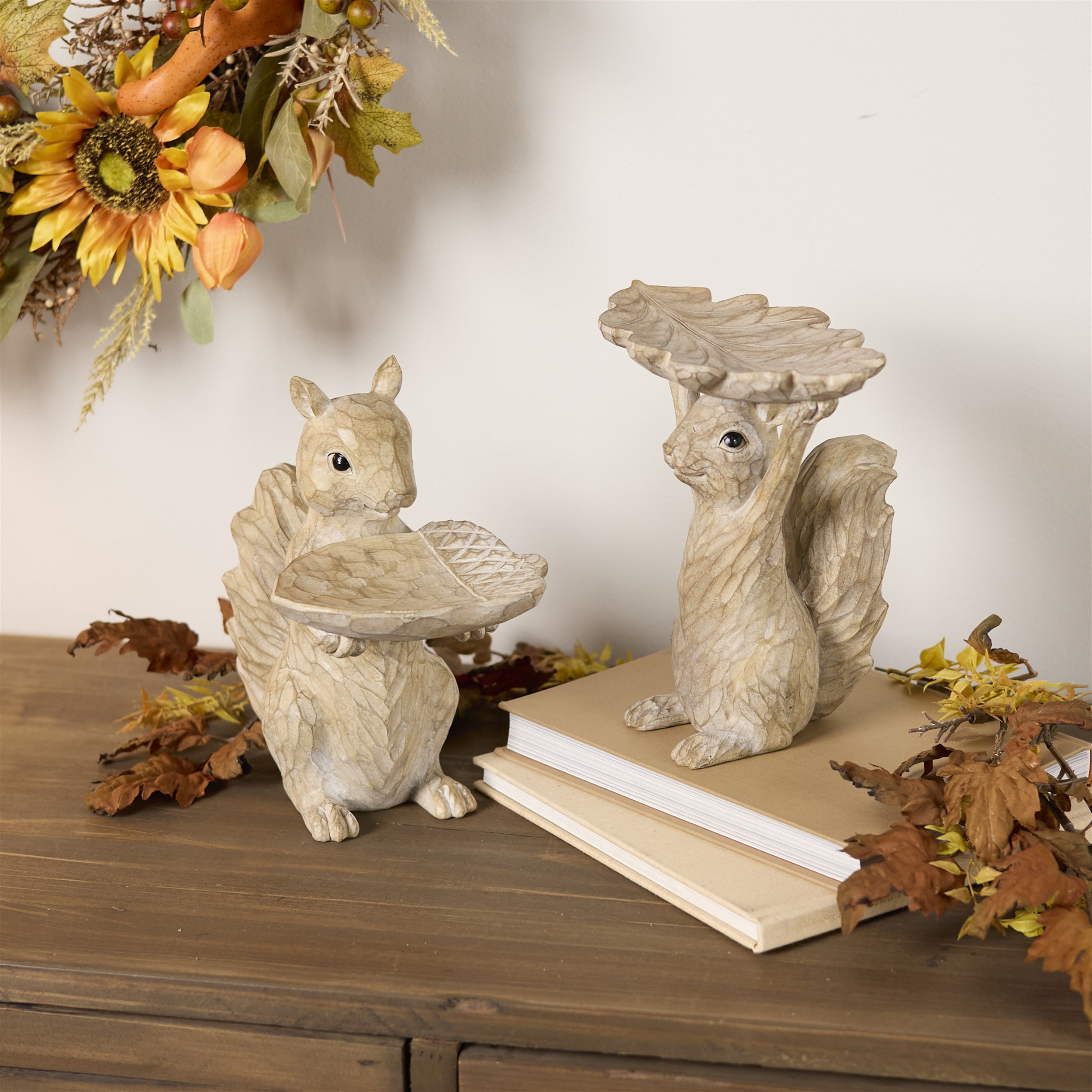 Woodland Squirrel Resin Feeder Set (Set of 2)